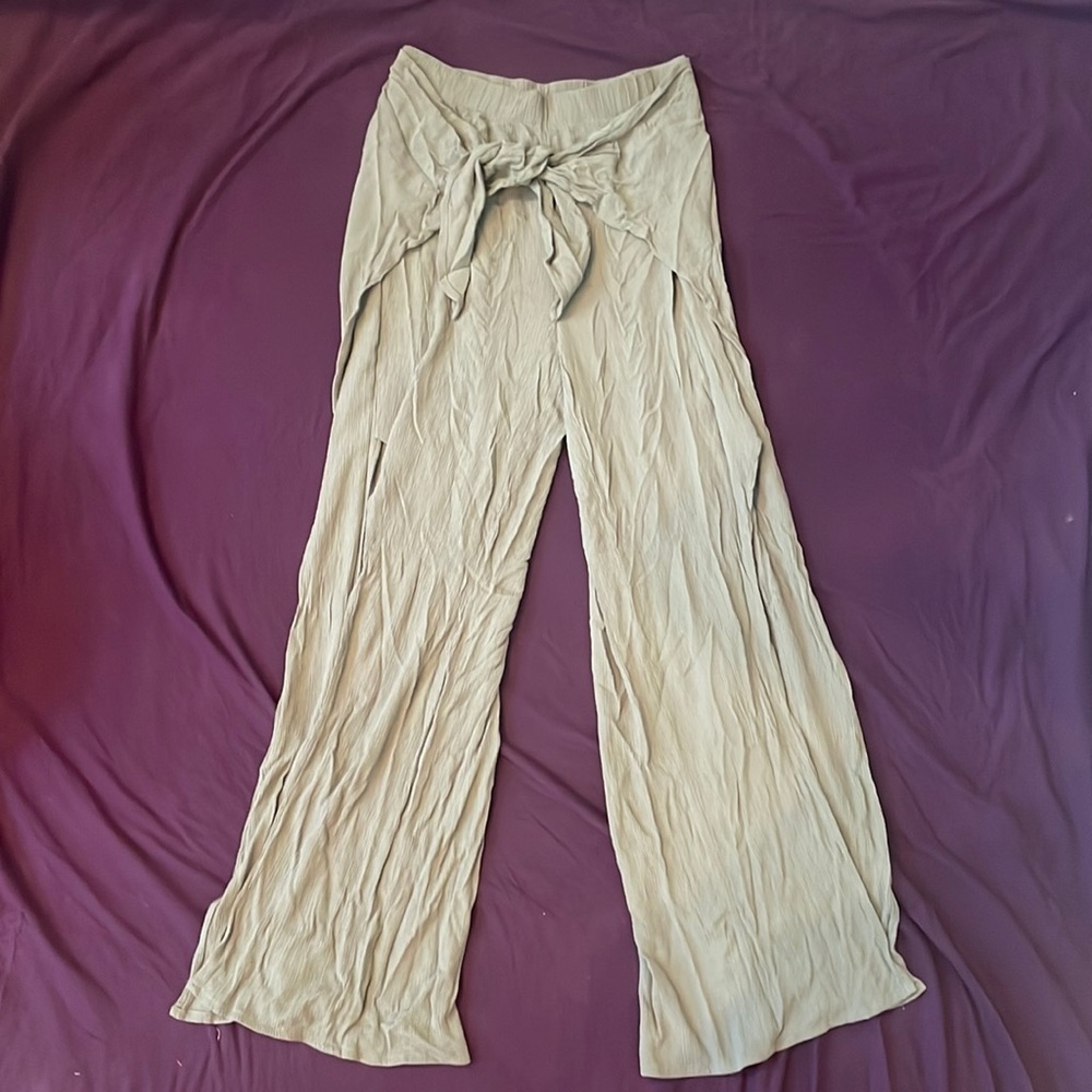Beachwear Gauzey wide leg slit pants with wrap front tie